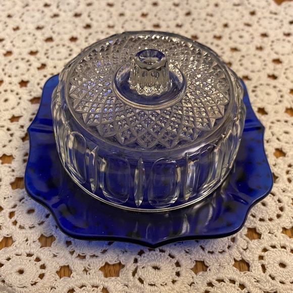 Dining Vintage Cobalt Blue And Crystal Cheese Dish Poshmark